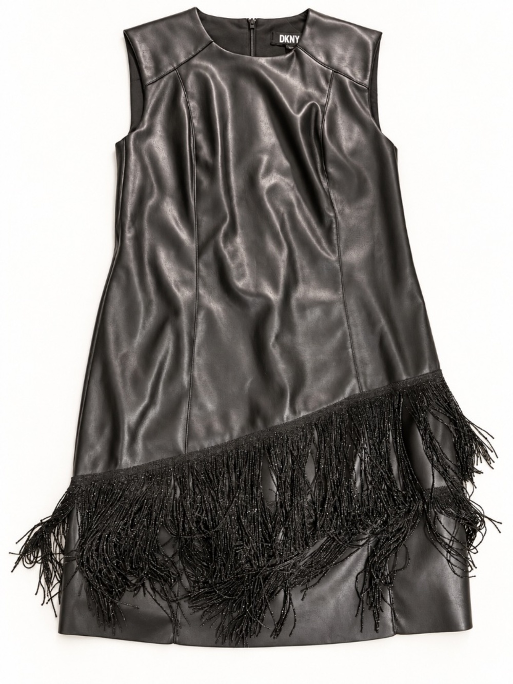DKNY Black Leather & Suede Fringe Dress – Size 4